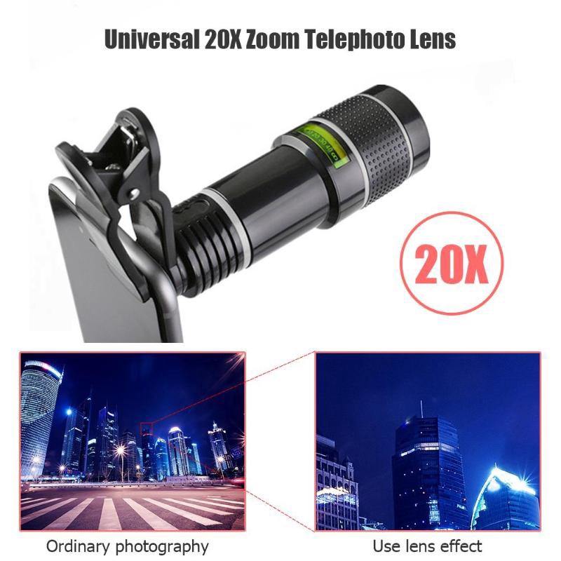 Phổ 20X zoom Telephoto Lens bên ngoài di động Điện thoại Camera Lens với Clip cho iPhone Lens DSLR Mobile ống kính