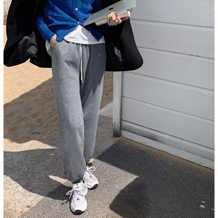 Quần Jogger thể thao nữ Cao cấp Ống rộng Ulzzang Hàn Quốc Quần Jogger Lưng cao Cotton Thời trang