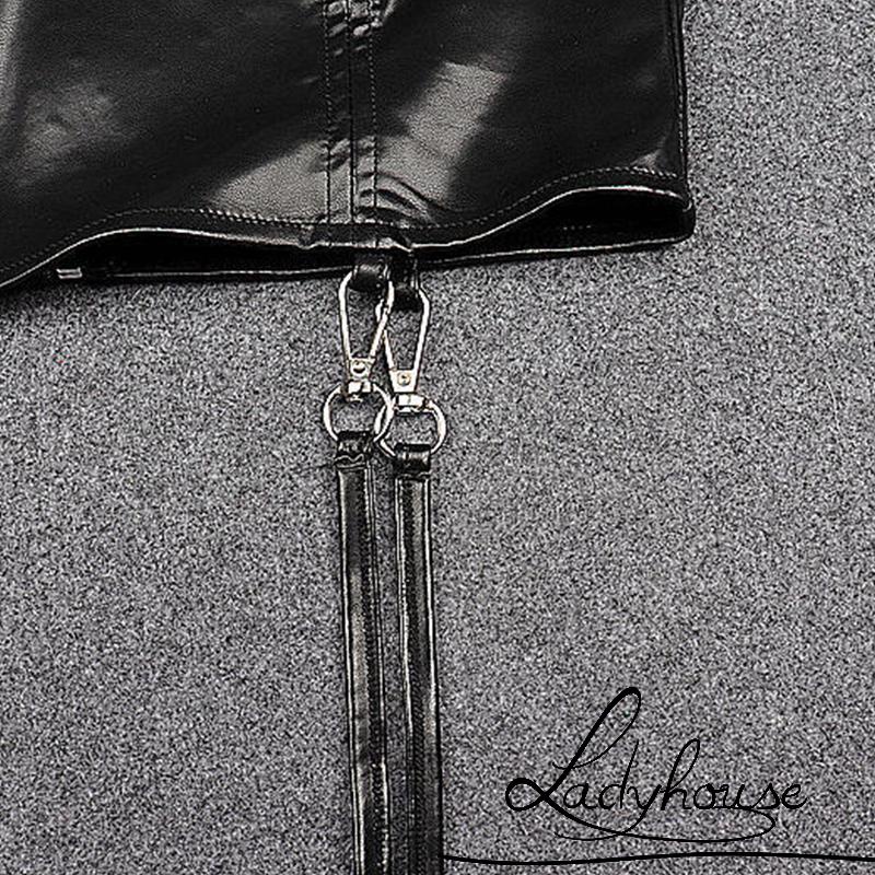 Áo Croptop Da PU Màu Trơn Không Tay Có Khóa Kéo Sau Lưng Gợi Cảm Cho Nữ