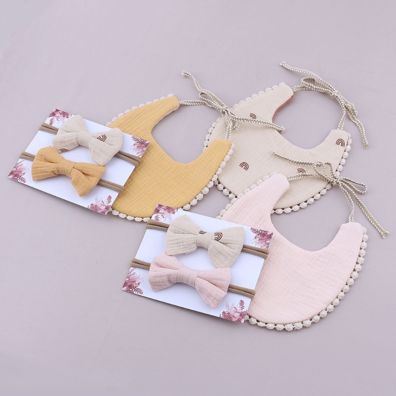 Tạp Dề Cotton Kèm 2 Băng Đô Nơ Xinh Xắn Dành Cho Bé