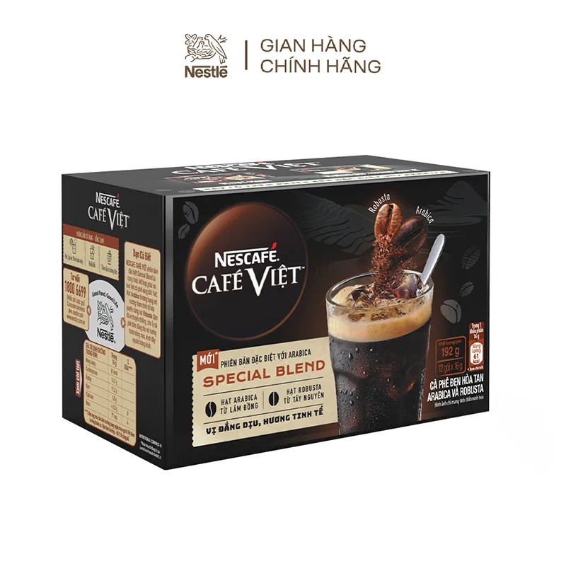 Combo 2 hộp cà phê đen hòa tan Arabica và Robusta Nescafé café Việt (Hộp 12 gói x 16g)