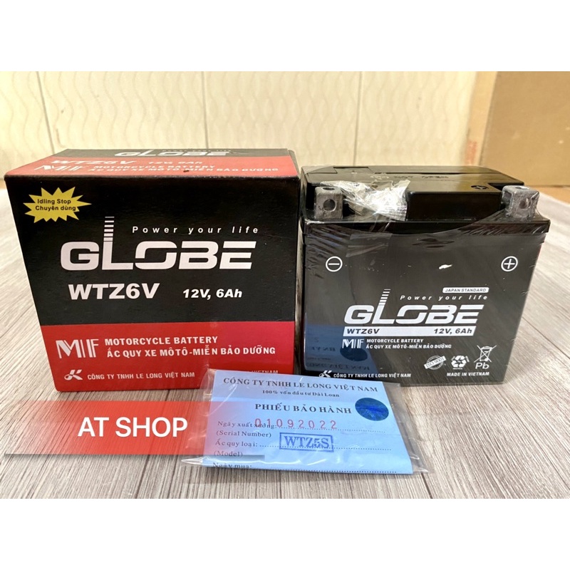 Bình Ắc Quy WTZ6V 12V, 6Ah hiệu GLOBE cho xe FX/ AIRBLADE 125/ PCX,...