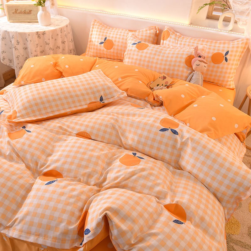 Southern Life Bộ giường bốn mảnh, khăn trải lớn màu cam và ba mảnh phòng ngủ tập thể đôix