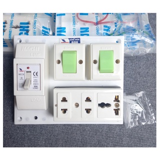 Bảng điện nổi Nachi BĐ8 1 cầu dao an toàn, 1 ổ cám 3 lỗ và 2 công tắc lắp sẵn
