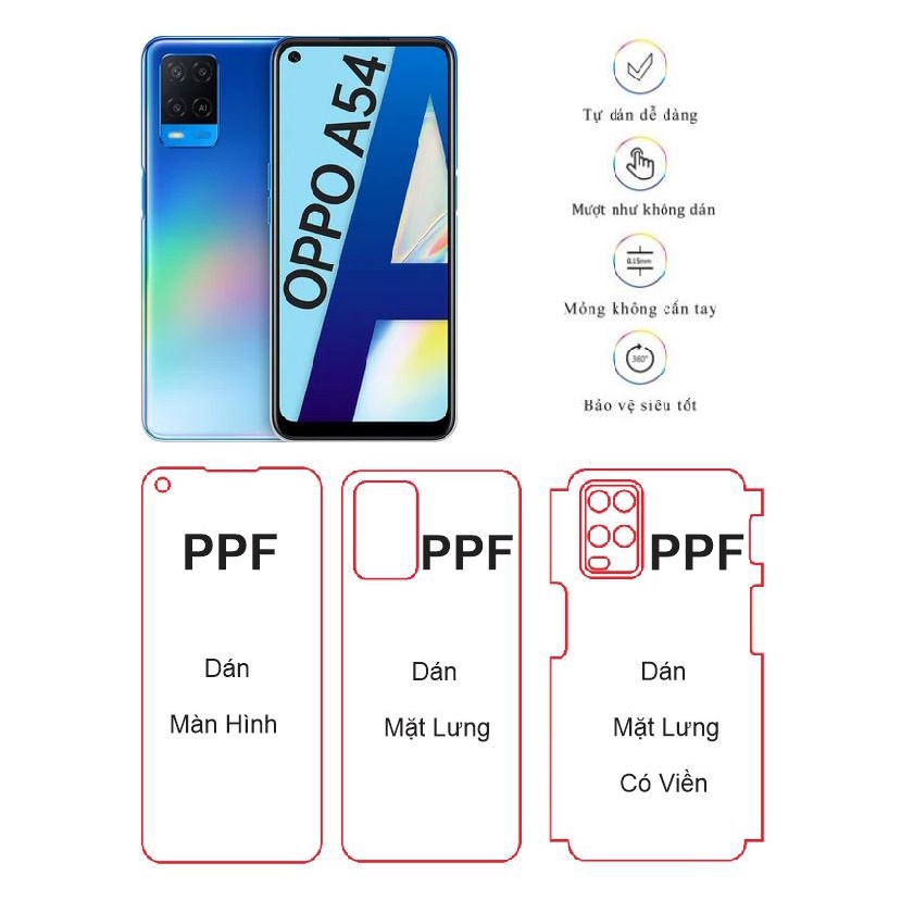 Dán PPF Oppo A54 , Dán PPF Màn Hình ,Dán Lưng , Chống Trầy Xước , Bảo Vệ Điện Thoại , Tặng Bộ Dụng Cụ Dán.