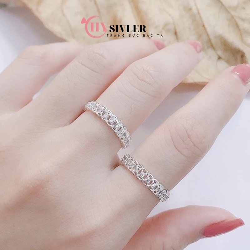 Nhẫn bạc ta đồng xu tài lộc đính hàng đá dày dặn nhẫn nữ bạc thật giá rẻ CHY SILVER