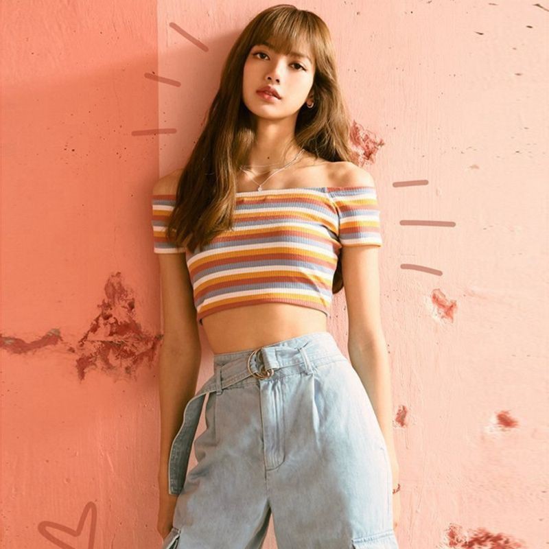 [ORDER] Áo croptop trễ vai cầu vồng cheap moment với BLACKPINK Lisa (MS06) - Có ảnh thật