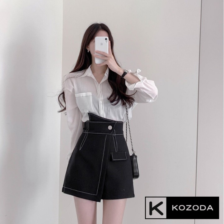 Quần giả váy quần chân váy cạp chéo viền chỉ nổi phong cách Hàn Quốc Kozoda Q11