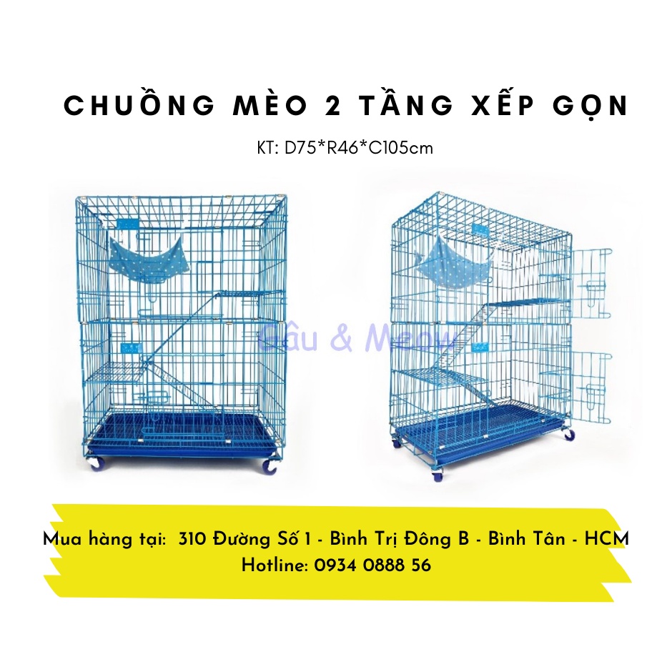 Chuồng xếp 2 tầng cho mèo 2 size-  kèm võng và khay nhựa