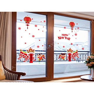 Decal trang trí tết- con lân đỏ dán tết