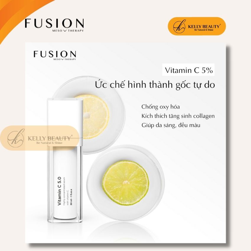 Serum Vitamin C 5.0 FUSION 30ml - Làm Sáng Da, Chống Lão Hóa; Tăng Sinh Collagen, Ức Chế Melanin, Giảm Nám |Kelly Beauty