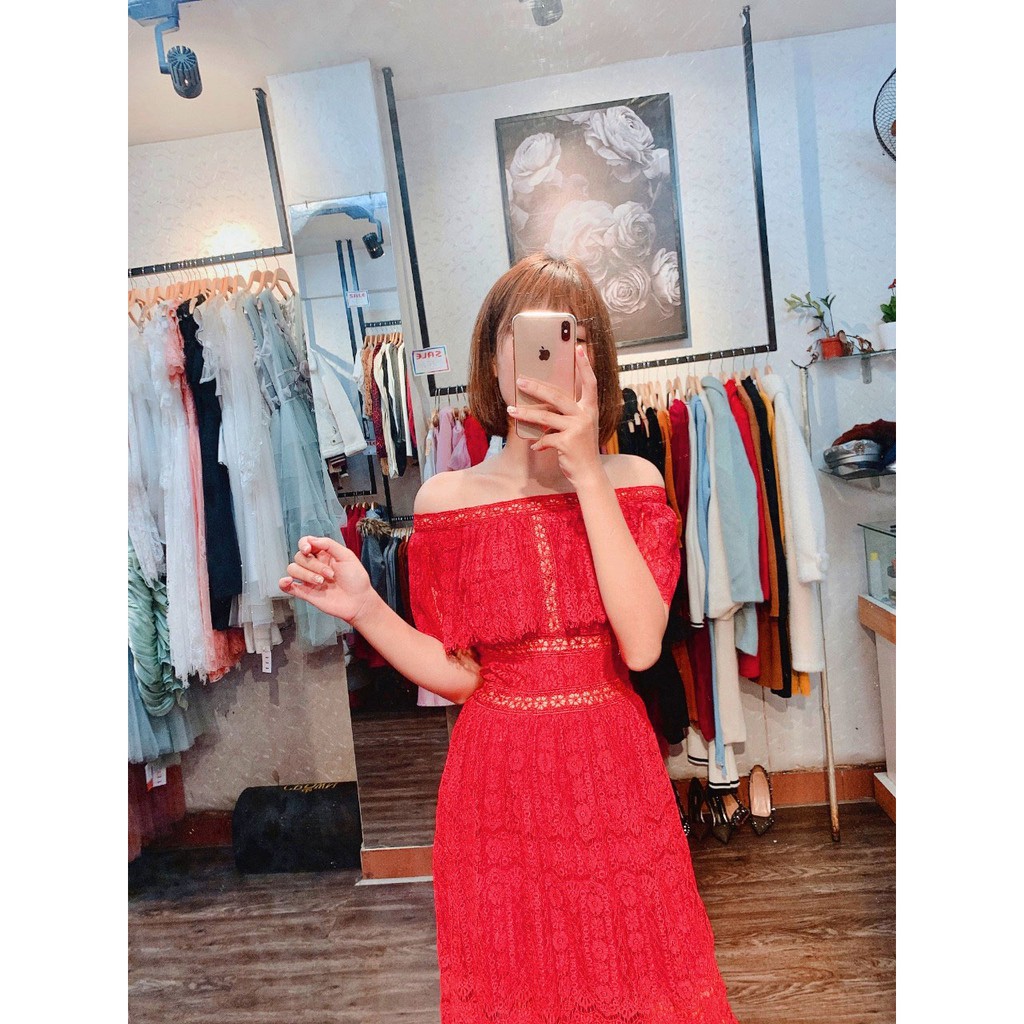 Đầm ren bẹt vai, váy ren trễ vai màu trắng size S, M, L rất xinh, ren nhập hàn chuẩn( 593 C00 CH ) EH | BigBuy360 - bigbuy360.vn