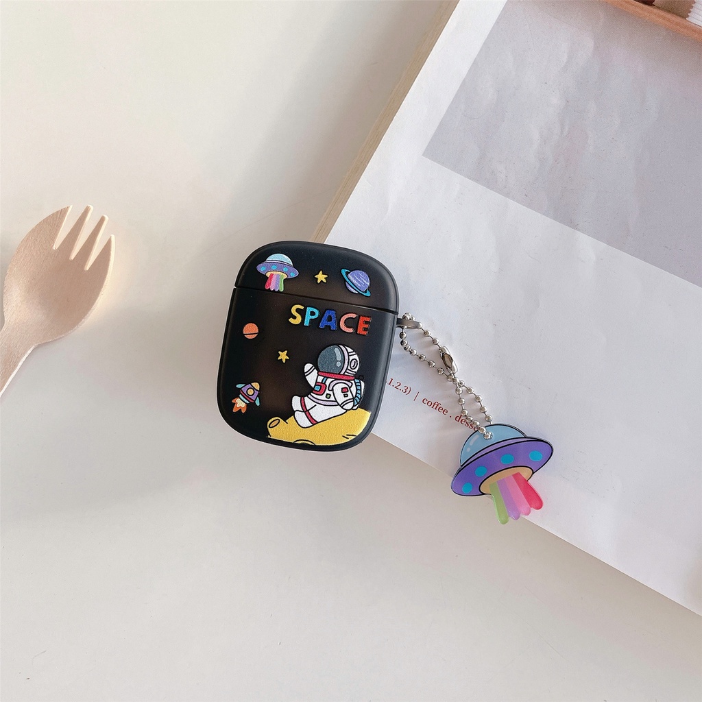 Vỏ Bảo Vệ Hộp Sạc Tai Nghe Bluetooth AirPods 1 2 pro 3 2021 gen3 Bằng Silicon Mềm Trong Suốt Họa Tiết Phi Hành Gia Chống Rơi