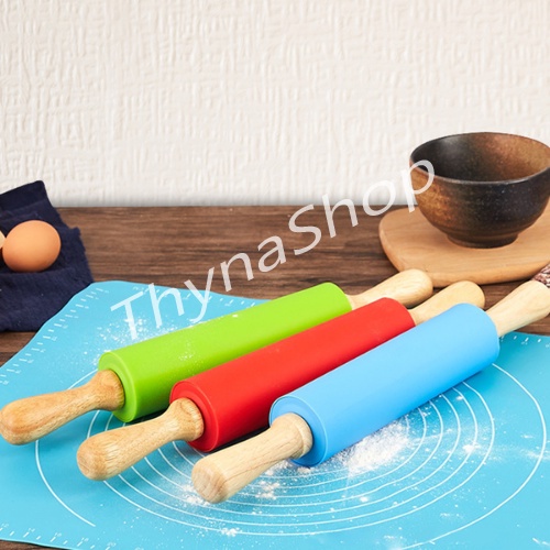 Cây Lăn Bột Làm Bánh Bằng Silicone Tay Gỗ Chiều Dài 38cm Thyna Shop