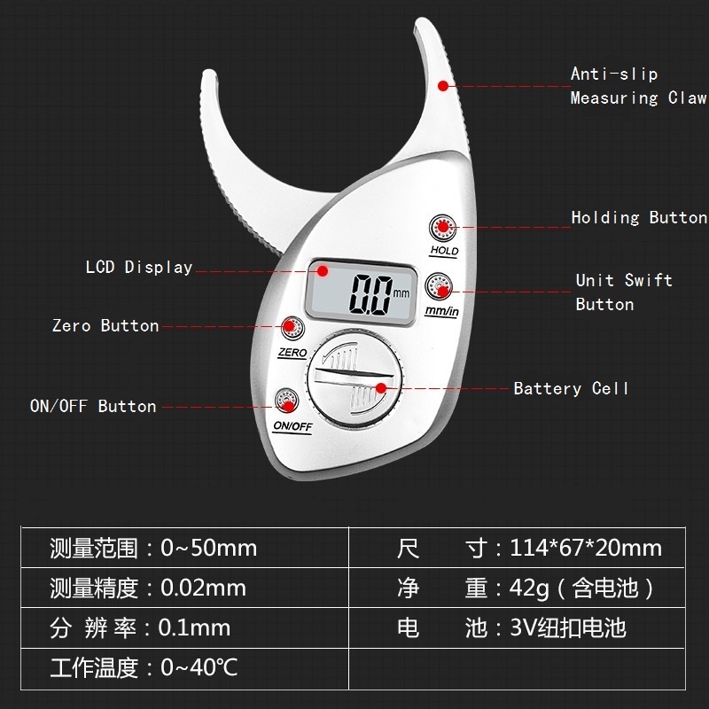 Kẹp Đo Mỡ Cơ Thể Kỹ Thuật Số Màn Hình LCD Gấp Gọn Tiện Dụng