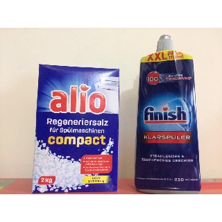 Combo Muối rửa bát Alio 2kg + Nước làm bóng finish 400ml dùng cho Máy rửa bát
