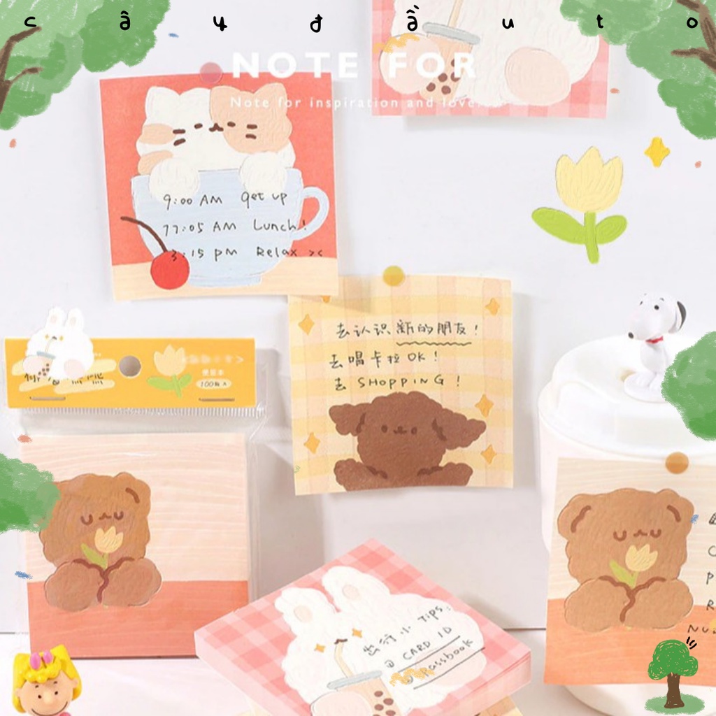 Bộ 100 Giấy Ghi Chú Đáng Yêu Lovely Bear Memo Note