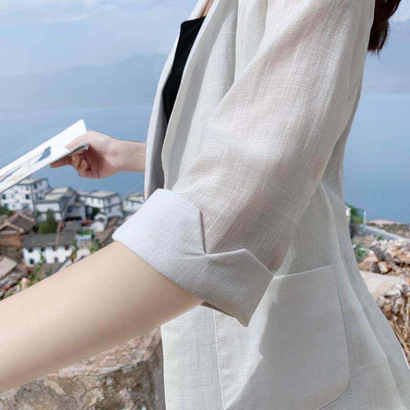 Linen small suit jacket mỏng 2021 Summer plus bộ quần áo cotton và vải lanh cỡ lớn, chống nắng phong cách Hàn Quốc,