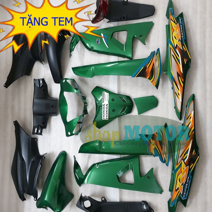 Bộ nhựa áo xe Wave Anpha, S100, Wave RS [TẶNG TEM XE] nhựa ABS cao cấp MÀU XANH HEINEKEN cho xe đời 