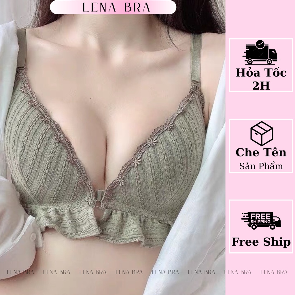 Áo lót nữ LENABRA, áo ngực thổ cẩm cài trước k gọng viền bèo quyến rũ