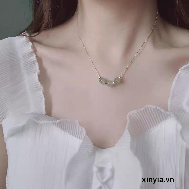 Vòng cổ Hạt Ngọc Bích Ba Thế Giới May Mắn Cao Cấp Sang Trọng Cổ Điển Dành Cho Nữ