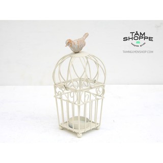 Chân nến vintage lồng chim trắng loại cao tan