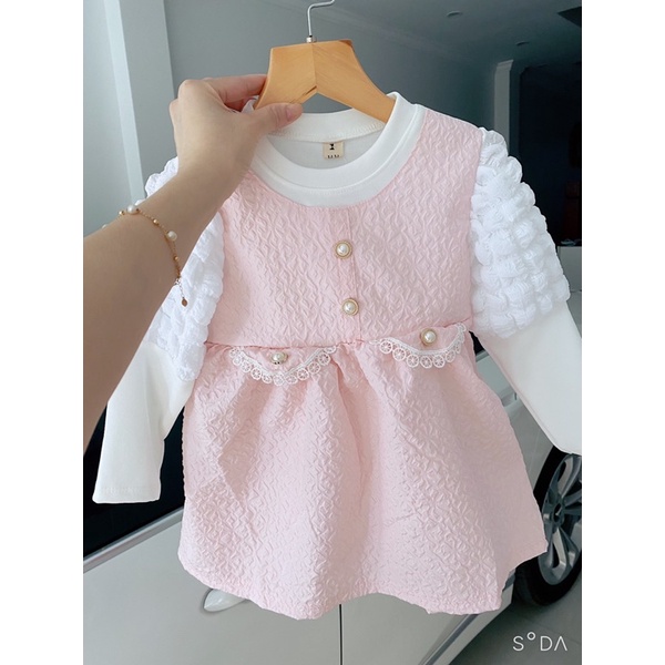 Váy dài tay cho bé, váy thời trang thu đông bé gái 8-15kg