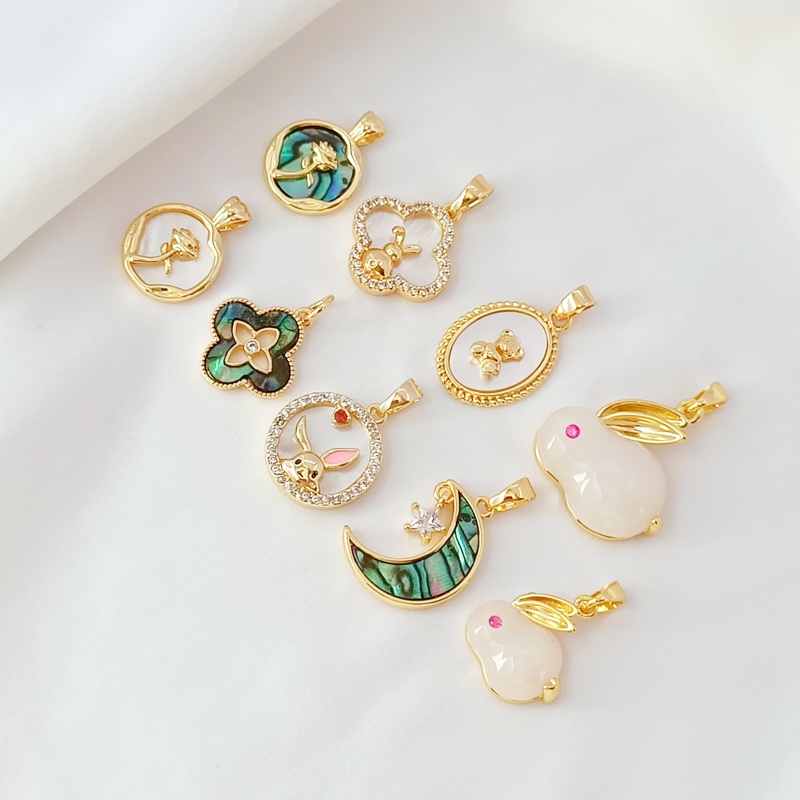 Mặt Dây Chuyền Bằng Đồng Mạ Vàng 14K Hình Vỏ Sò / Cỏ Bốn Lá / Mặt Trăng / Hoa Hồng DIY