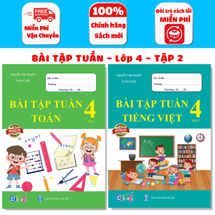 Sách - Bài Tập Tuần dành cho học sinh lớp 4 - Toán và Tiếng Việt - học kì 2 (2 quyển)