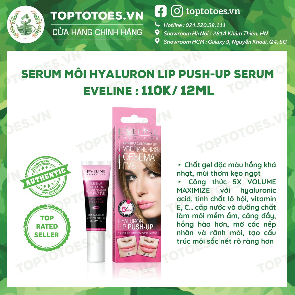 Serum dưỡng môi Eveline Hyaluron Lip Push-up làm môi căng hồng, mềm ẩm