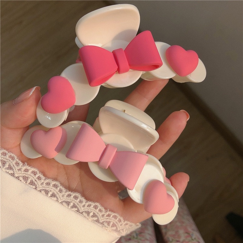 Kẹp tóc nhựa hình nơ màu hồng xinh xắn dễ thương ngọt ngào kẹp tóc bản to sau đầu cho nữ phong cách tiểu thư Hàn Quốc