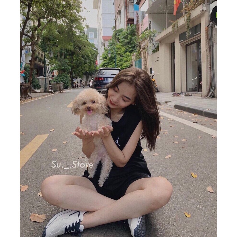 Bộ Jor Thể Thao Sát Nách Áo TankTop Quần Sooc Cạp Chun - Set Đồ Áo Quần Short Thêu Họa Tiết 3 Màu Xanh Trắng Đen