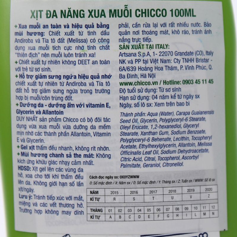 FREESHIP/Bình xịt chống muỗi Chicco 100ml/NHÌN LÀ YÊU