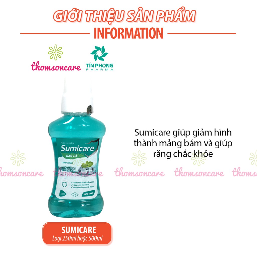 Nước súc miệng Sumicare - hết hôi miệng từ bạc hà, trà xanh và sáp ong - cho người lớn và trẻ em, vệ sinh sau ăn