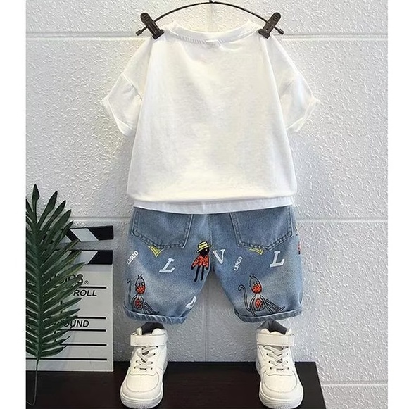 Set đồ BXPB áo thun tay ngắn và quần short ống rộng họa tiết hoạt hình size 90-160 thời trang 2022 cho bé trai 3-15 tuổi