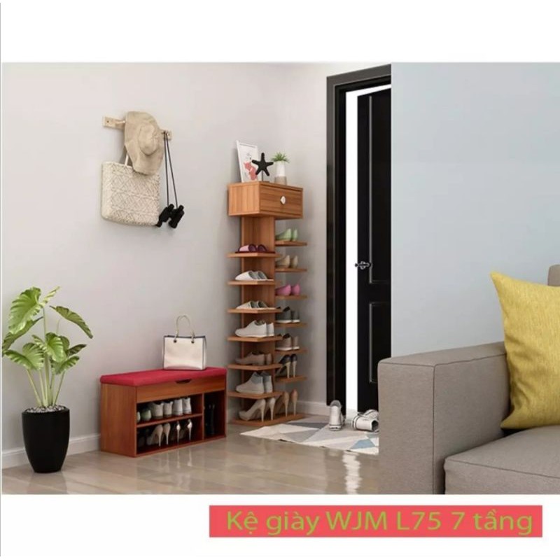 Kệ giá để giày 6 tầng 1 ngăn kéo. Kích thước: 120 x 44 x 20cm. Gỗ MDF phủ Melatium chống thấm cao cấp