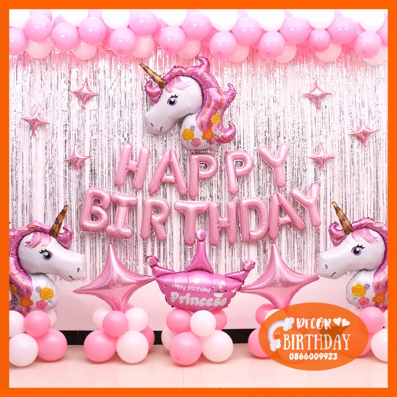 Set Trang Trí Sinh Nhật ️🦄TUỔI NGỰA🦄 Siêu Dễ Thương Cho Bé Gái, Đầy Đủ Như Hình Tặng Kèm Đồ Bơm Băng Dính