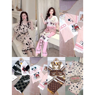 SÉT BỘ NGỦ PIJAMA LỤA CỘC SÓNG DÀI THIẾT KẾ MANGO MỊN MÁT FORM CHUẨN