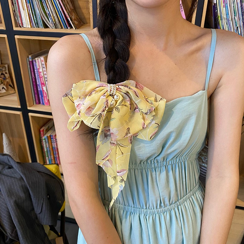 Kẹp Tóc Mỏ Vịt Bằng Vải Họa Tiết Hoa Cúc Nhỏ Thắt Nơ Sau Lưng Ngọt Ngào