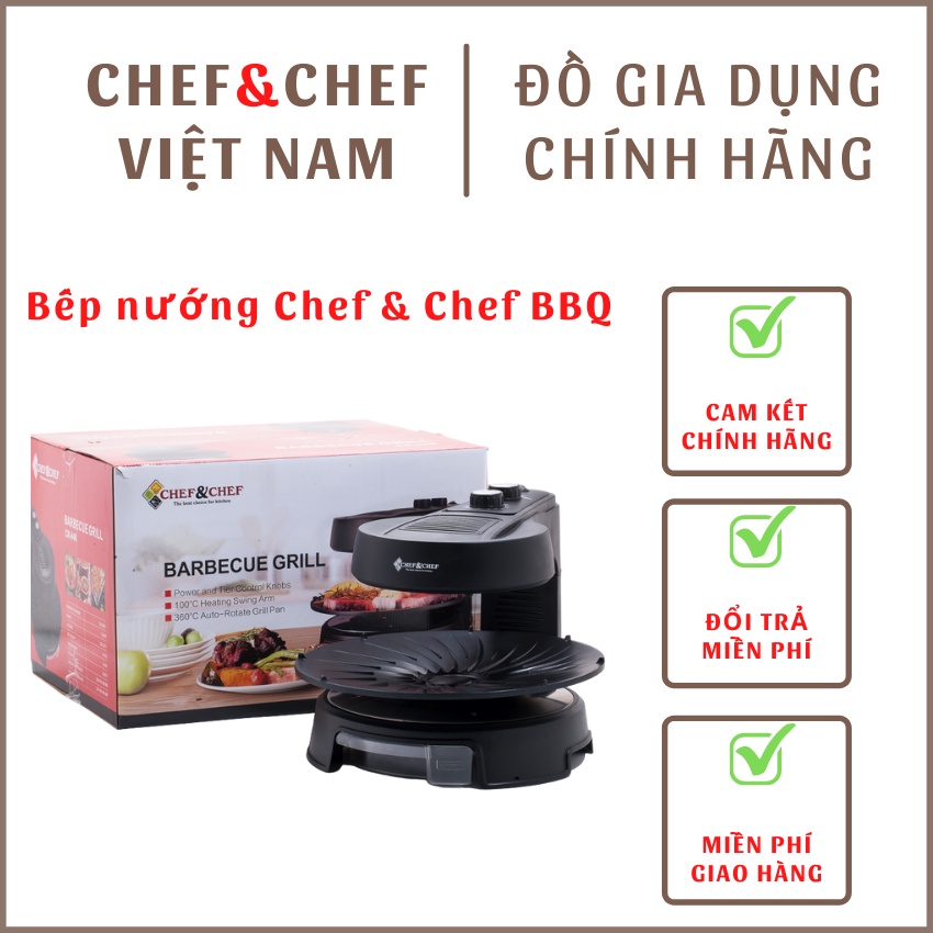 Bếp nướng Chef &amp; Chef BBQ hút khói hàn quốc không cần dầu mỡ chín đều và nhanh an toàn tiện lợi