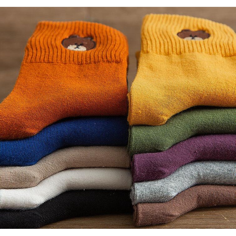 WAFNHA D622 Vớ Cotton Thêu Hình Gấu Dễ Thương