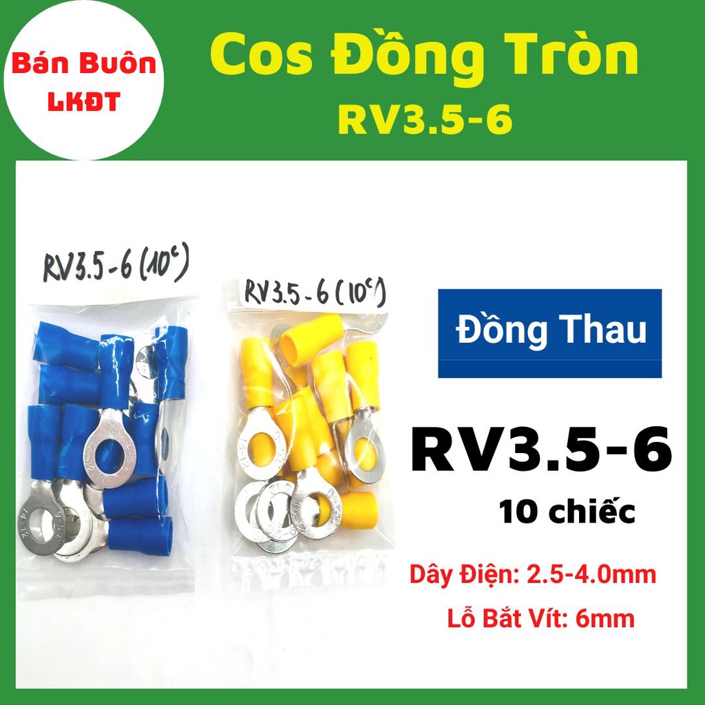 10 Đầu cos tròn RV3.5-6, đầu cos chữ o, RV3.5-6, đầu cốt tròn, đầu cos