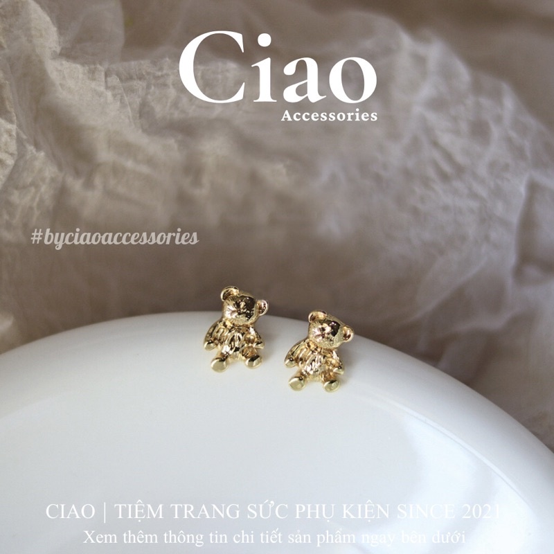 [HOẢ TỐC 1H] Khuyên tai/ Bông tai mạ bạc S925 thiết kế hình gấu trendy Teddy Bear Ciao