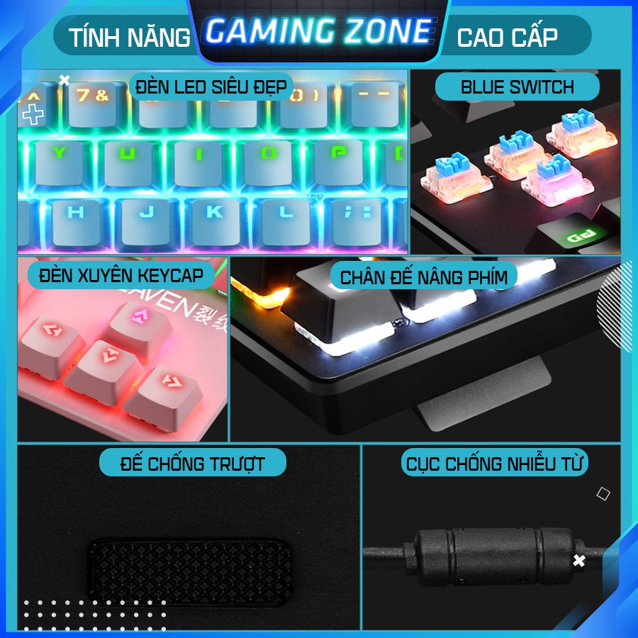 Bàn phím cơ máy tính chuyên game K550 PRO Blue Switch 87 phím 10 chế độ LED RGB có dây