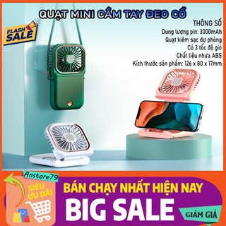 Quạt đeo cổ mini, quạt mini cầm tay Halter Folding Fan, quạt gấp gọn kiêm sạc dự phòng đa năng