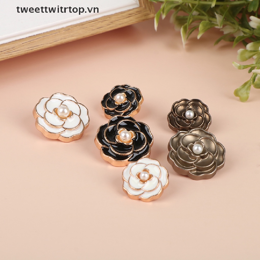 10 Nút Áo Hình Bông Hoa Đính Ngọc Trai Sang Trọng