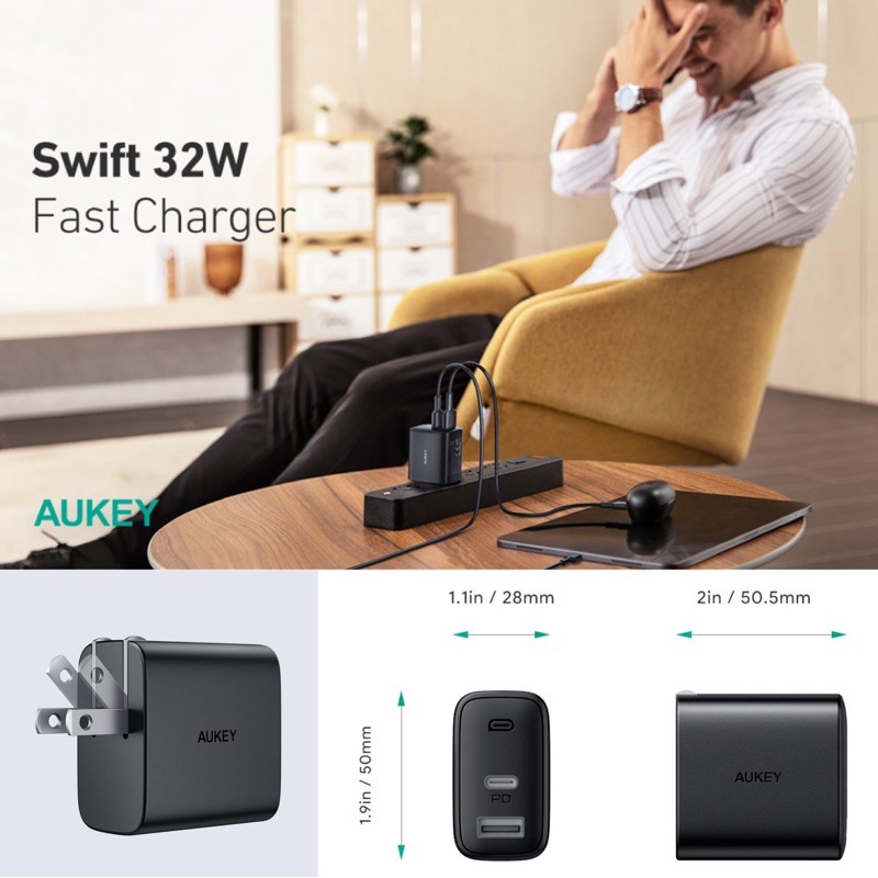Củ sạc nhanh AUKEY PA-F3S 32W