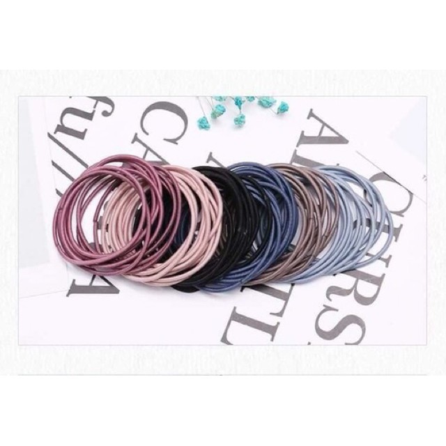 Set 100 dây buộc tóc thun buộc tóc trơn nhiều màu kèm túi zip - Phụ kiện tóc nữ xinh giá rẻ DC12