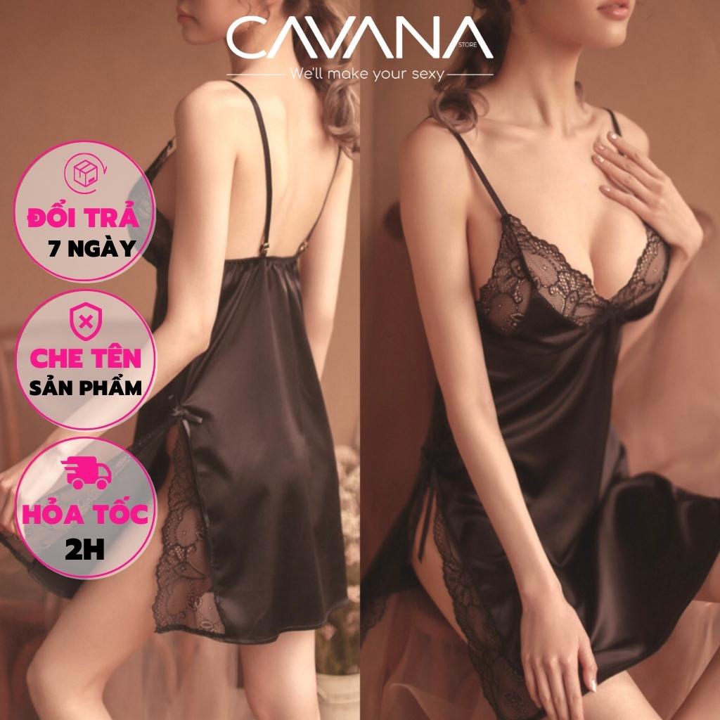 Váy ngủ, đầm ngủ sexy cao cấp sang trọng phi lụa phối ren quyến rũ xẻ hông N45 - CAVANA STORE