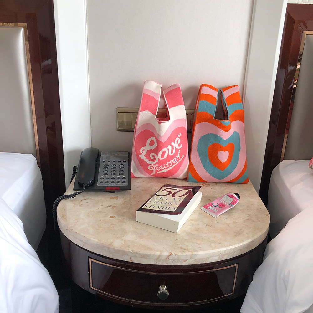 Túi đeo tay len dệt kim túi picnic túi đi biển mùa hè